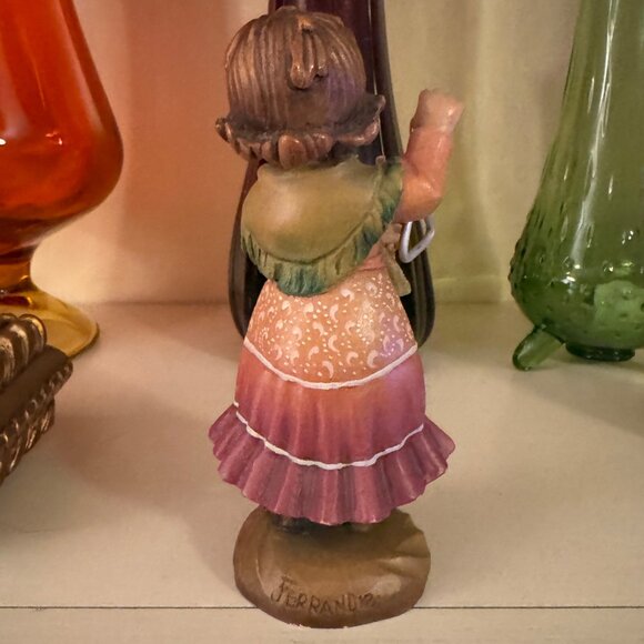 VTG ANRI TINY SOUNDS Wood Carved Girl Playing Triangle by Ferrandiz Italy - Picture 2 of 9